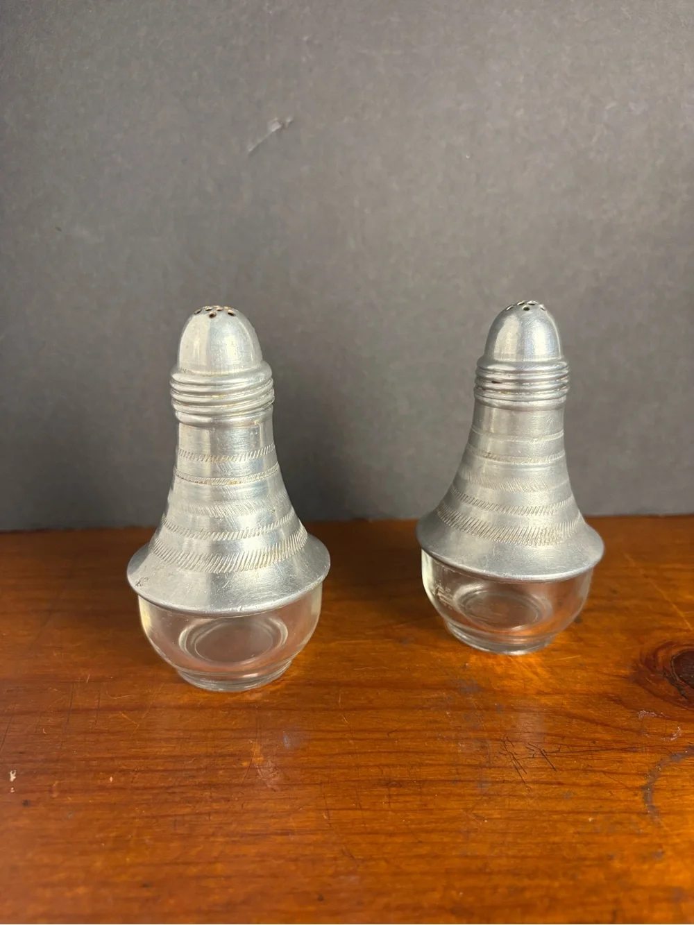 Vintage “Rocket” 1950’s Silver-Tone Metal & Clear Glass Salt and Pepper Shakers